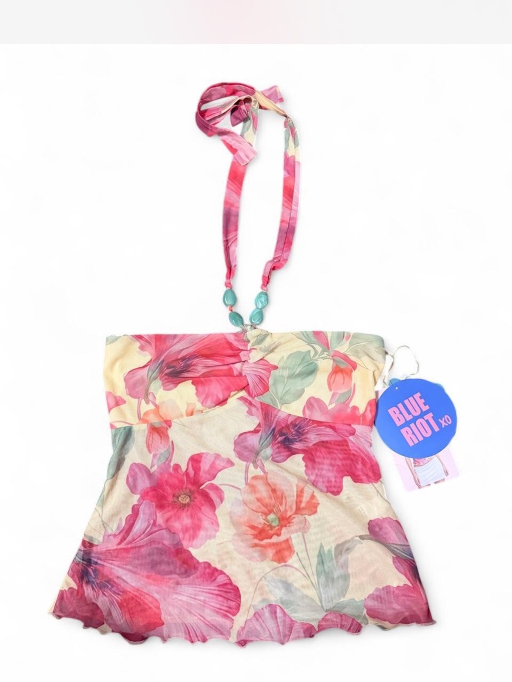 Blue Riot Floral Mesh Halter Top - Pink Floral
